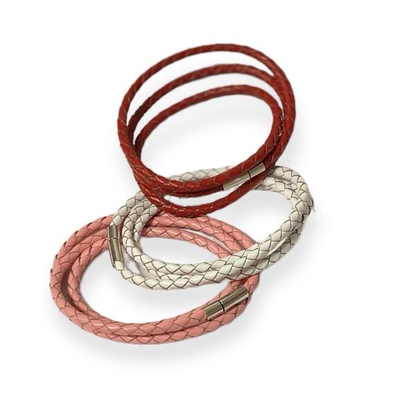 White Multi Wrap Braided Leather Bangle Bracelet NEW - Picture 3 of 3